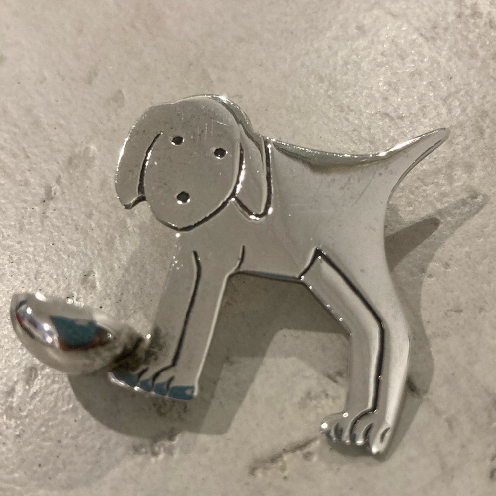 Sterling dog with bowl pin vintage